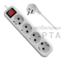 Удлинитель DEFENDER L340 4 гнезда, 3 метра, с заземлением, 16А/3500Вт, ПВС 3х1,0мм, с выключателем, белый (1/40) Удлинитель DEFENDER L340 4 гнезда, 3 метра, с заземлением, 16А/3500Вт, ПВС 3х1,0мм, с выключателем, белый (1/40)