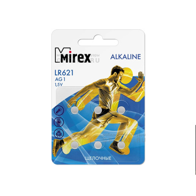 Элемент питания Mirex AG1 / LR621  1,5V  6 шт (6/216/648), ecopack