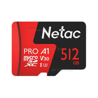 Карта памяти MicroSDXC 512 Гб Netac P500 Extreme Pro  Class 10 UHS-I A1 V30 (100 Mb/s) без адаптера
