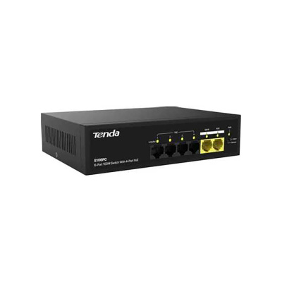 Коммутатор TENDA S106PC неуправляемый PoE , 6 портов, 5x100 Мбит/с, PoE 4х до 30 Вт, настольный , черный (1/20)